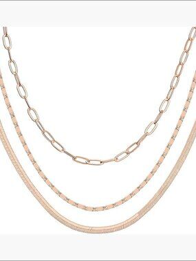 14K Gold Layering Necklace Snake Curb Paperclip Chains